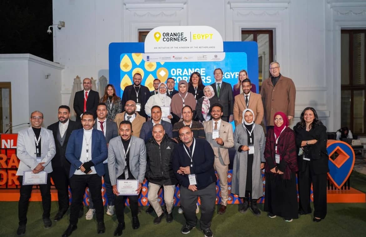 Group picture at the launch of Orange Corners Egypt