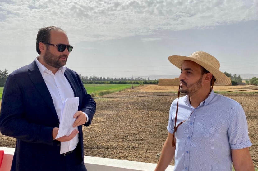 Ambassador Tijmen Rooseboom speaking with Mejri Saber, a young agripreneur and owner of an ecotourism project in Jendouba